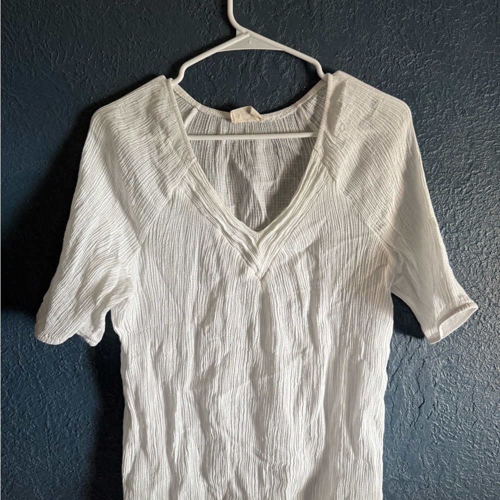 EMBER White Transparent Crinkle V-Neck Blouse